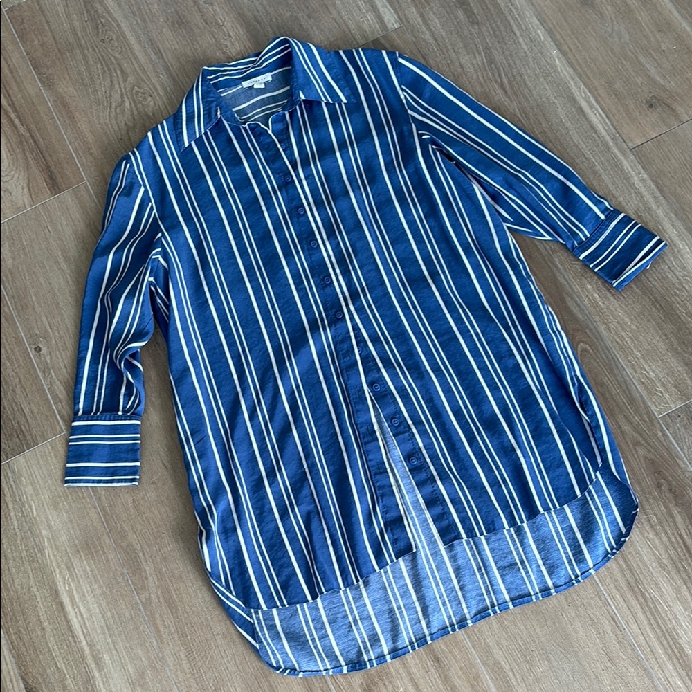 Topshop Stripe Long Sleeve Satin Shirtdress